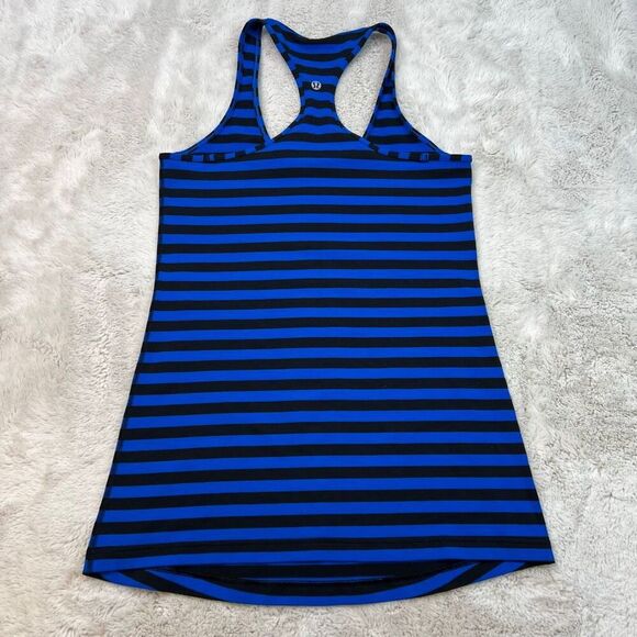 Lululemon Tank Top Womens 6 Blue Black Stripe Racerback Stretch Yoga Gym Workout - Picture 5 of 6